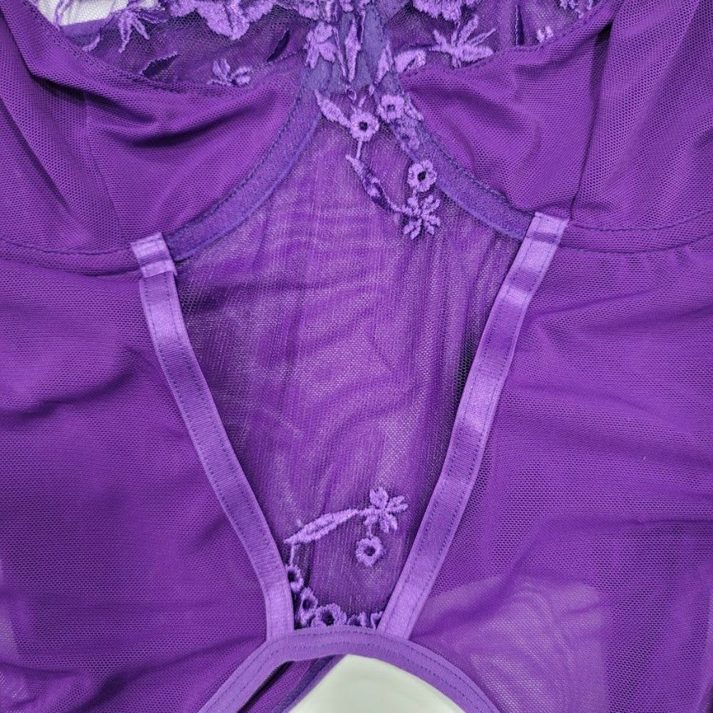 Floral Embroidered Mesh Garter Bustier Set Lingerie - Picture 8 of 13